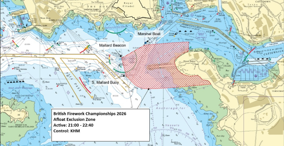 A map of the water exclusion zone at the British Firework Championships